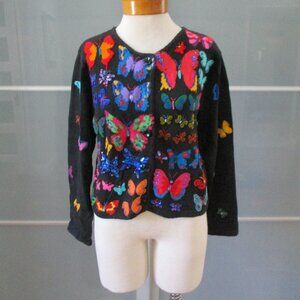 Michael Simon Petites Bead, Applique and Faux Gemstone 3/4 Sleeve Cardigan